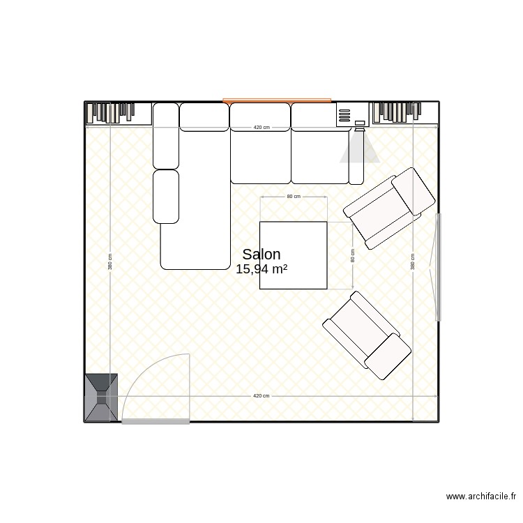 Salon réamenager. Plan de 1 pièce et 16 m2