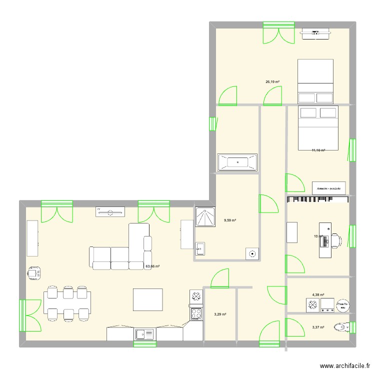 maison houpe du bois. Plan de 8 pièces et 132 m2