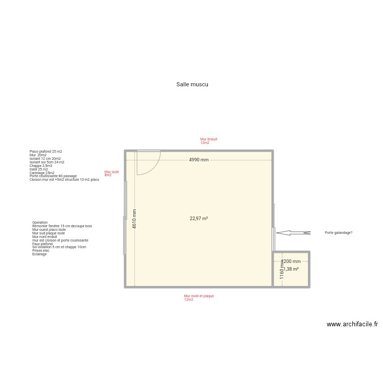 boege. Plan de 2 pièces et 24 m2