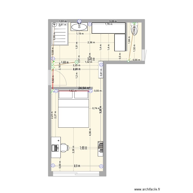 Nid d'amour ELEC 2. Plan de 1 pièce et 25 m2