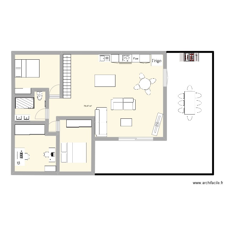 Maison. Plan de 2 pièces et 84 m2