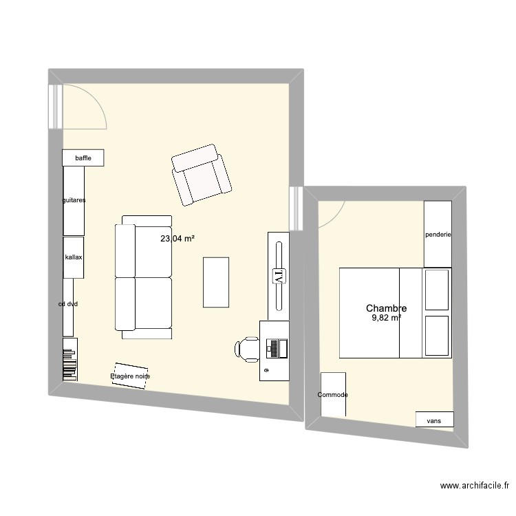 suzon. Plan de 2 pièces et 33 m2