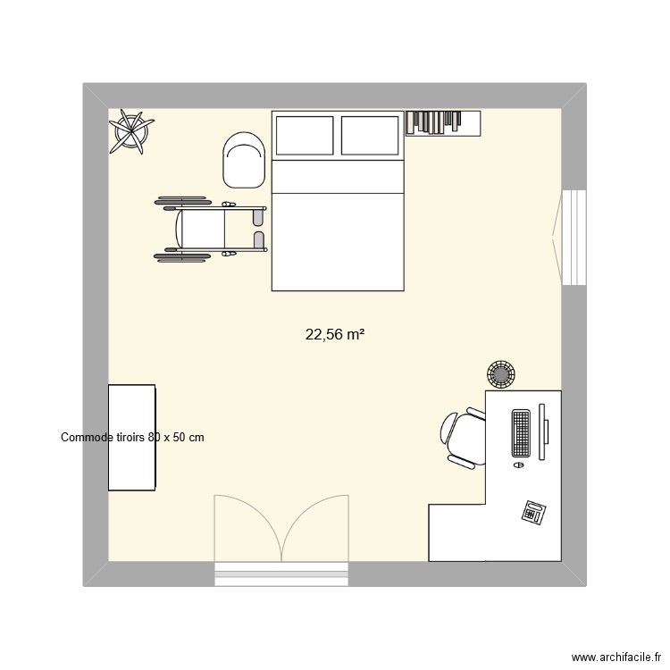 aménagement de chambre pour personne hémiplégique. Plan de 1 pièce et 23 m2