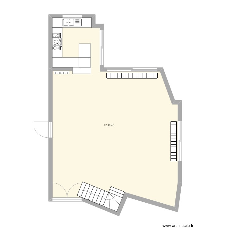 1070. Plan de 1 pièce et 67 m2