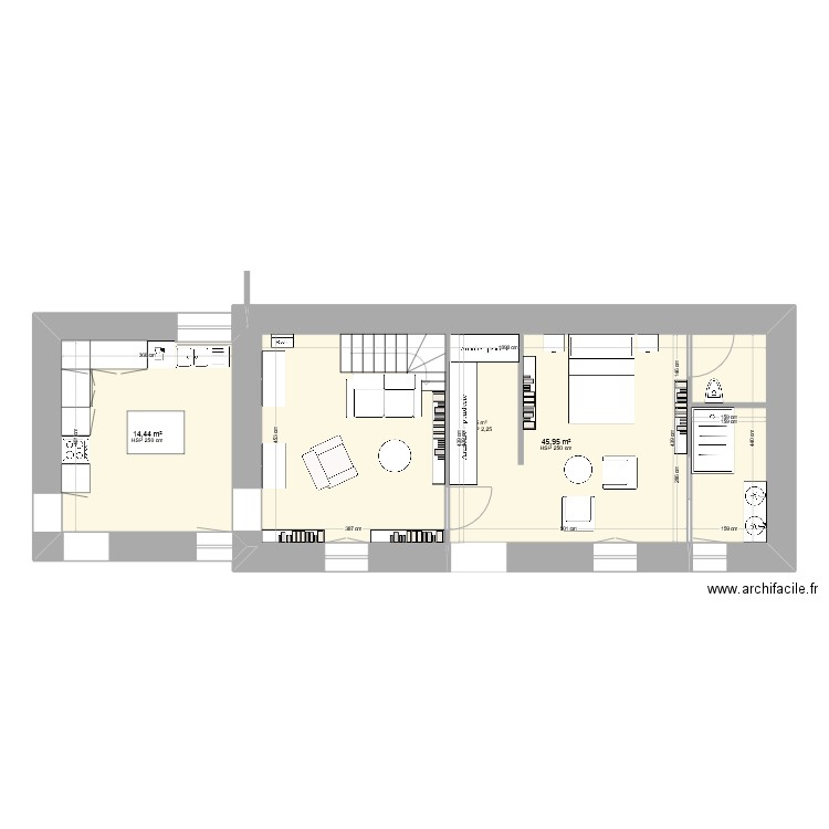 tranche 2_ amménagements. Plan de 2 pièces et 60 m2