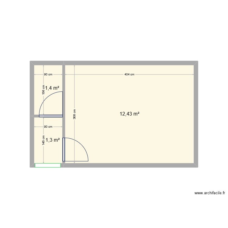 extension 1. Plan de 3 pièces et 15 m2