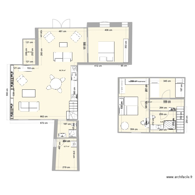 Saint Briac extension salon et sdb appentis. Plan de 5 pièces et 113 m2