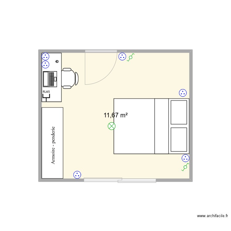 chambre1. Plan de 1 pièce et 12 m2