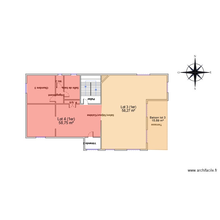 intérieur 1er lot 3 et 4. Plan de 0 pièce et 0 m2