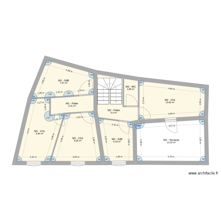 maison2027-Etage 1. Plan de 9 pièces et 68 m2