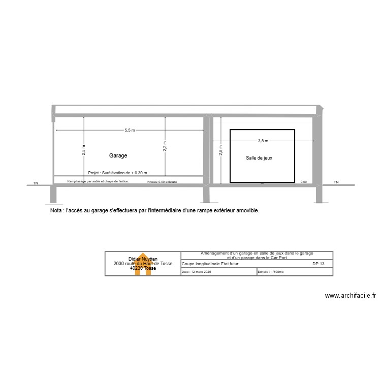 Coupe longitudinale Projet. Plan de 4 pièces et 26 m2