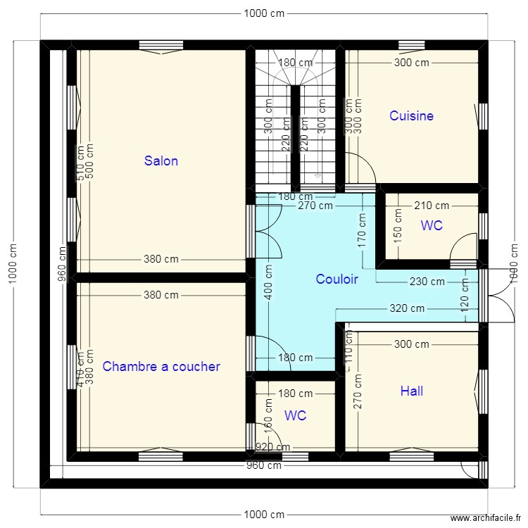 PLAN10X10 N13. Plan de 9 pièces et 82 m2