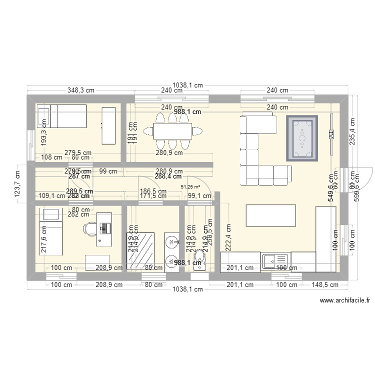 projet 1. Plan de 1 pièce et 60 m2