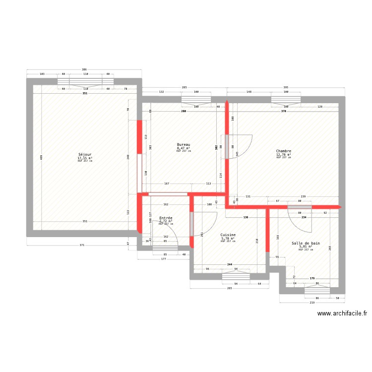 Clichy 0. Plan de 6 pièces et 53 m2