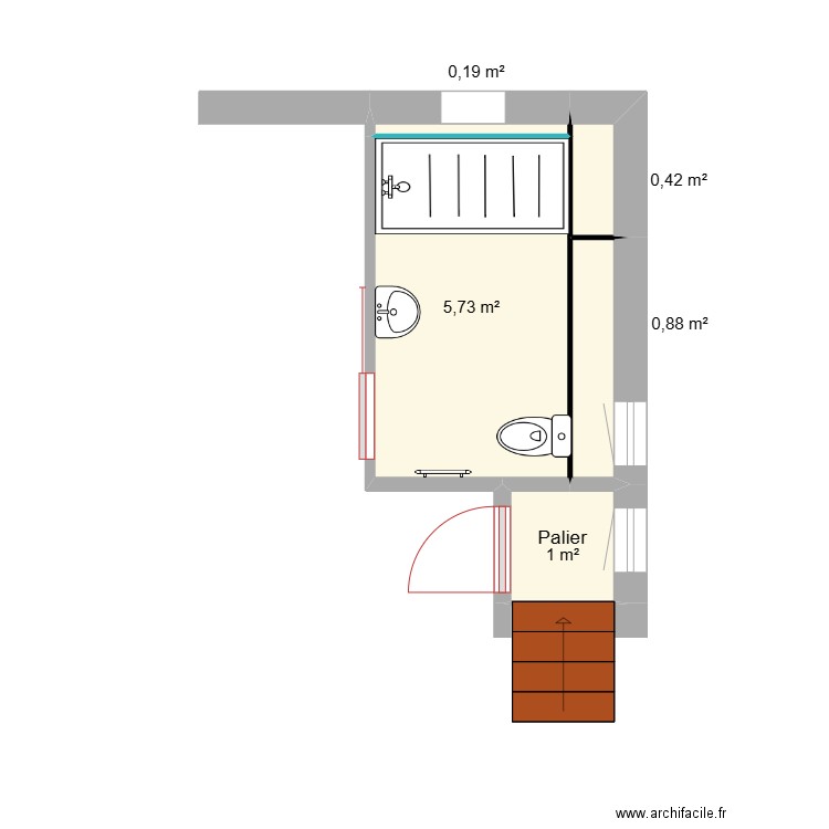 Salle de bain Haut. Plan de 5 pièces et 8 m2