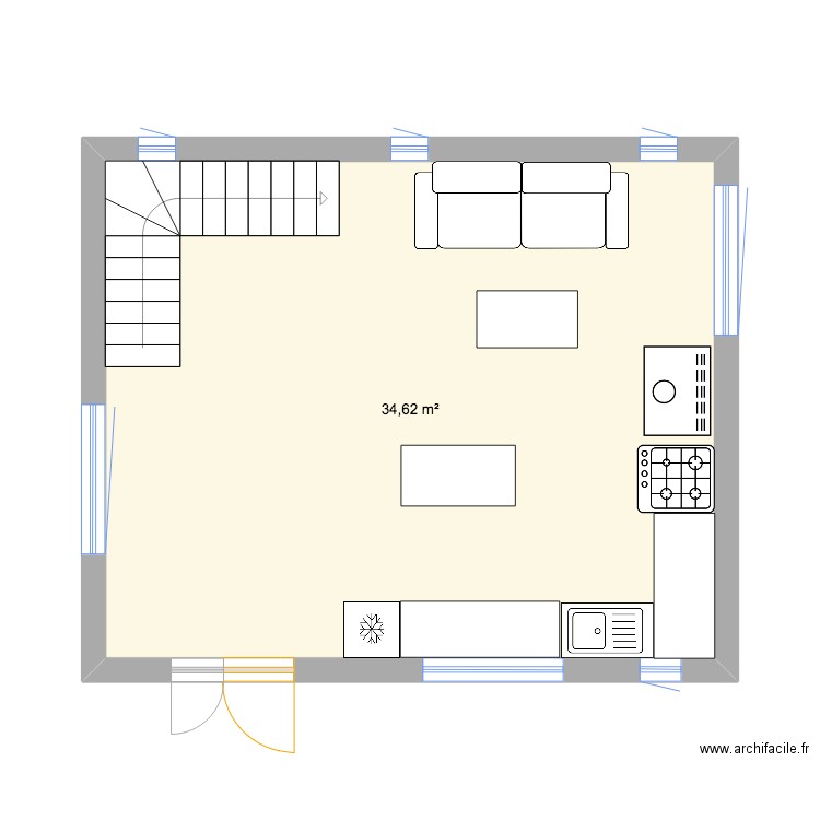 Campi 1. Plan de 1 pièce et 35 m2