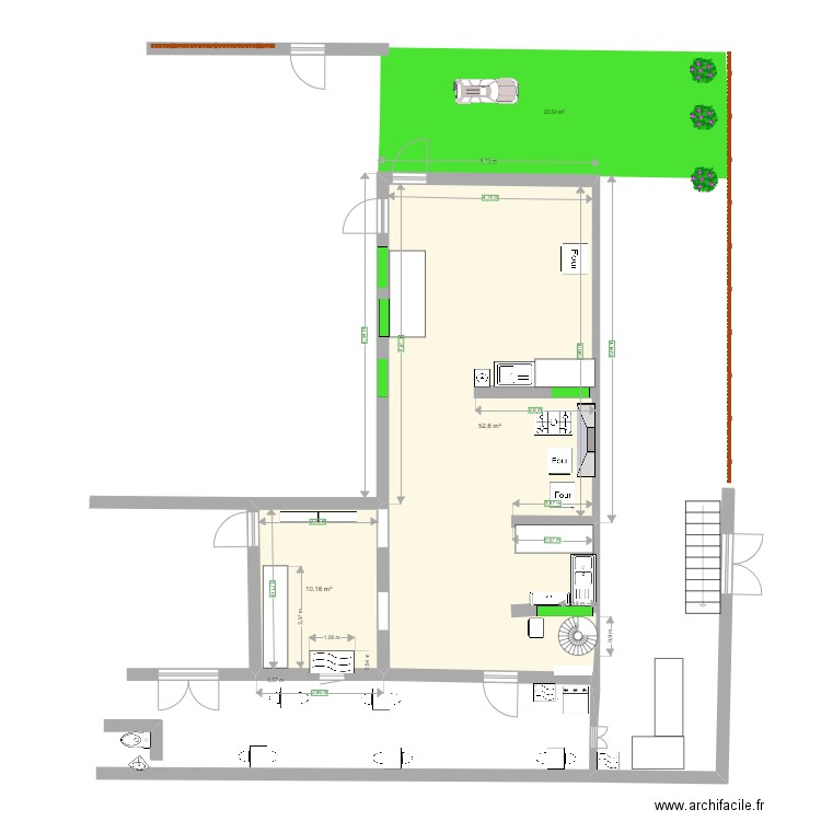 secour 1. Plan de 2 pièces et 63 m2