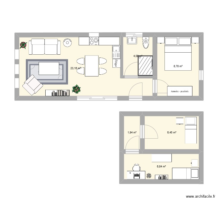 petite maison. Plan de 6 pièces et 51 m2