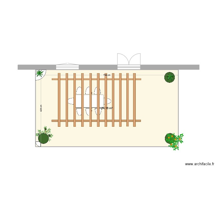 Terrasse. Plan de 1 pièce et 34 m2