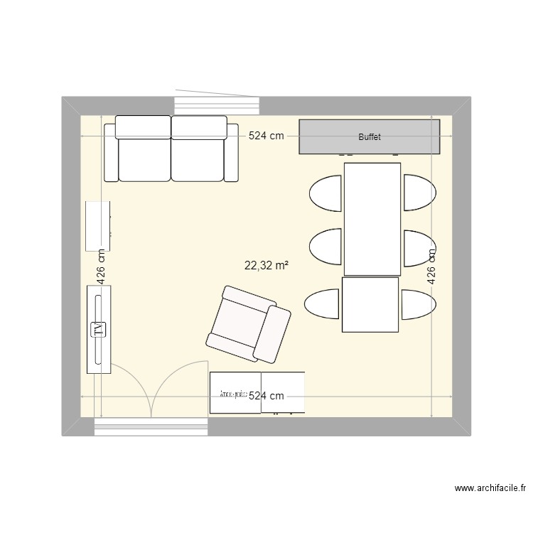 salle a manger 2. Plan de 1 pièce et 22 m2