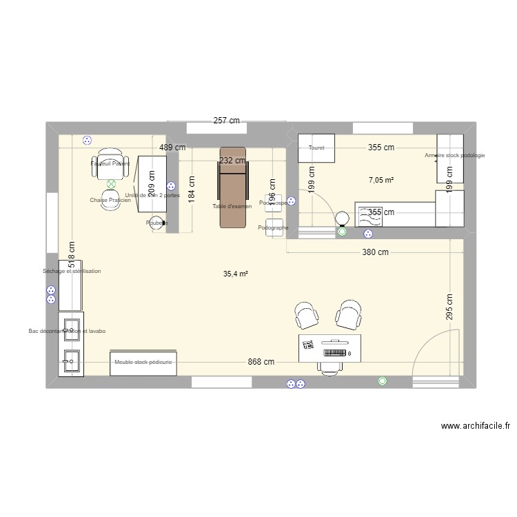 Cab. Plan de 2 pièces et 42 m2