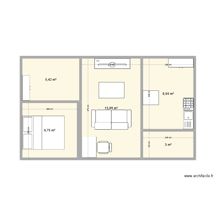 Plan appart. Plan de 5 pièces et 36 m2