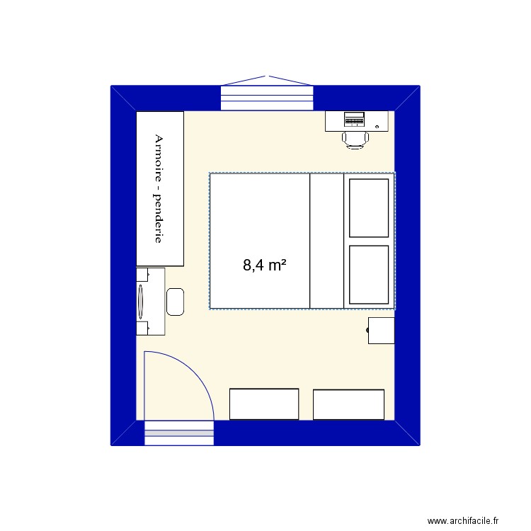 CHAMBRE MELYNE 2. Plan de 1 pièce et 8 m2