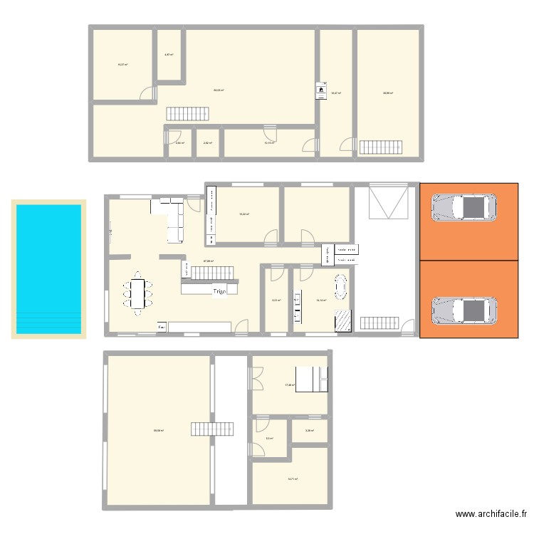 reno maison. Plan de 17 pièces et 374 m2