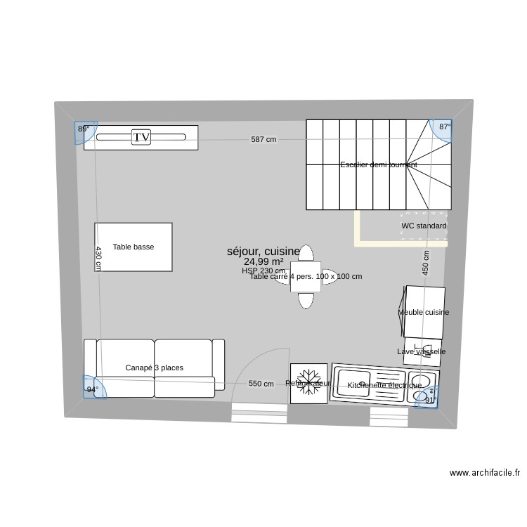 rdc vias. Plan de 1 pièce et 25 m2