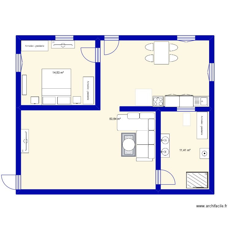 appart. Plan de 3 pièces et 80 m2