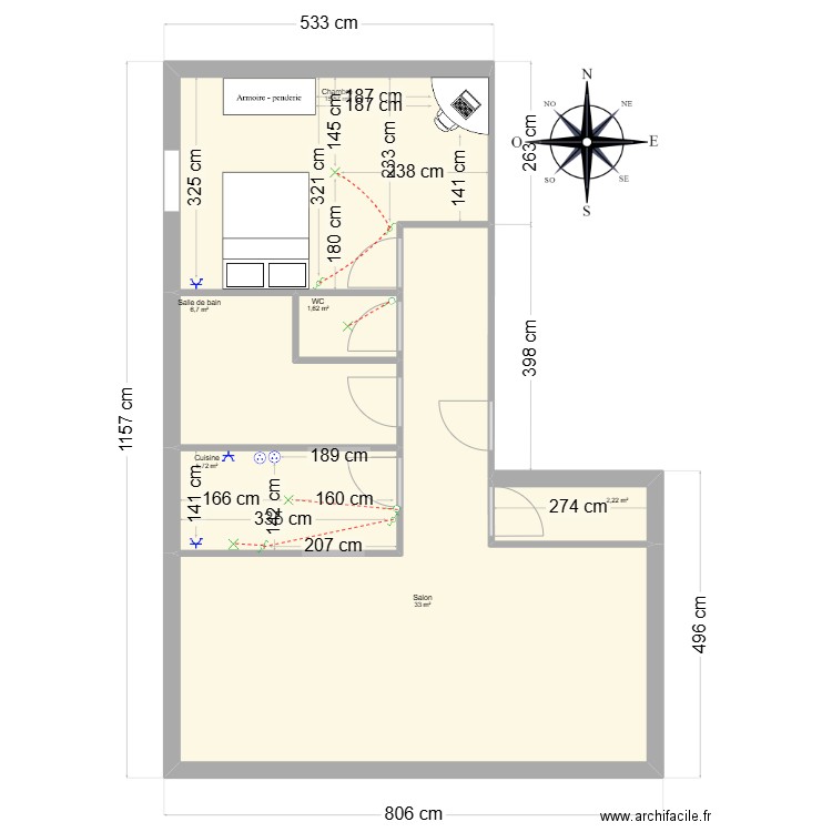 appartement f2 morgan. Plan de 6 pièces et 65 m2