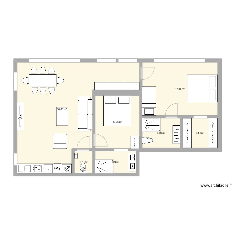 Crosets V1. Plan de 7 pièces et 81 m2