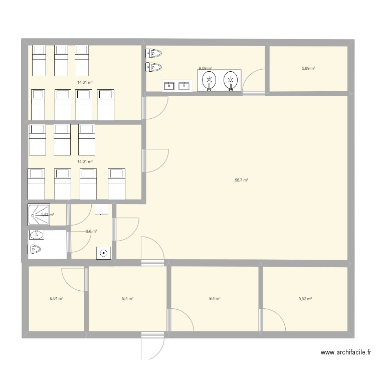 creche. Plan de 11 pièces et 138 m2