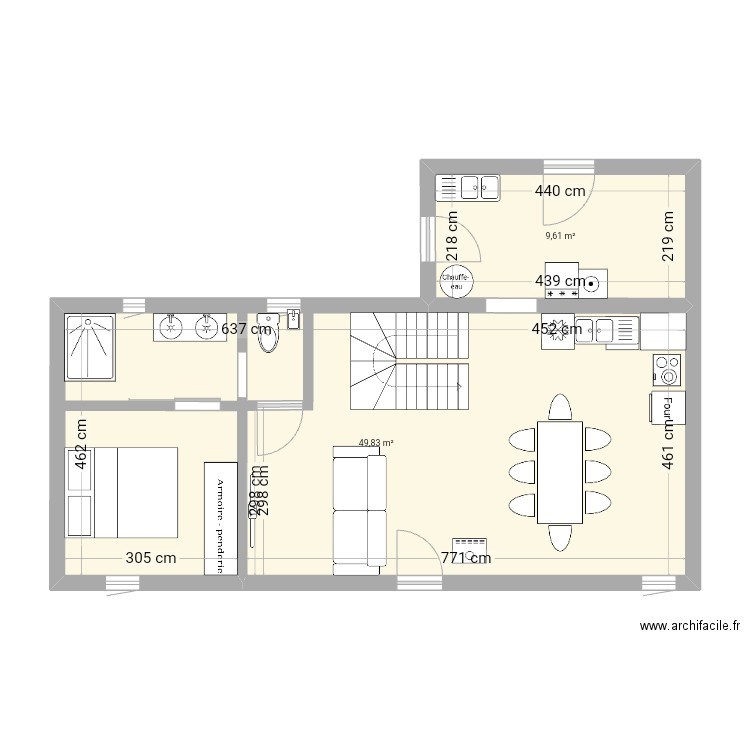 maison trem1. Plan de 2 pièces et 59 m2