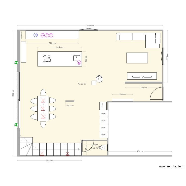 RCH. Plan de 2 pièces et 75 m2