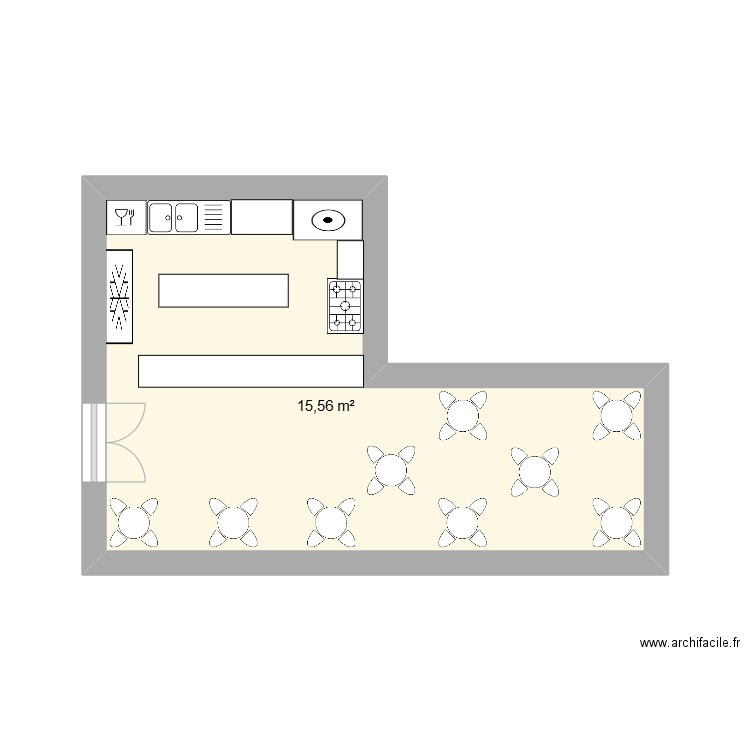 churreria. Plan de 1 pièce et 16 m2