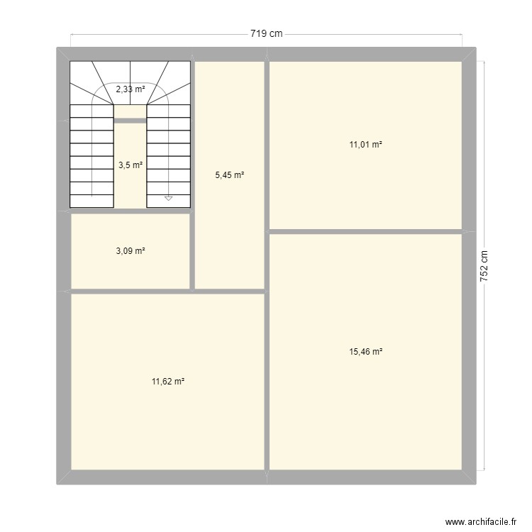 damelet. Plan de 17 pièces et 126 m2