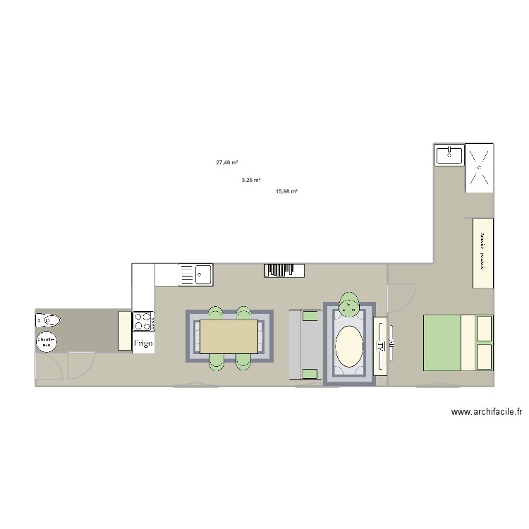 Appart. Plan de 3 pièces et 47 m2