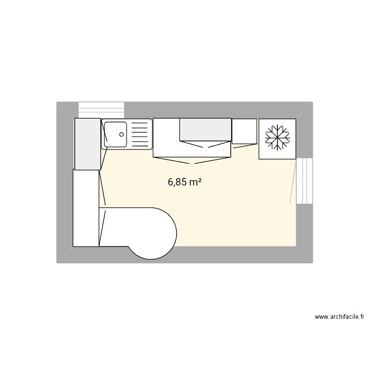 Cuisine. Plan de 1 pièce et 7 m2