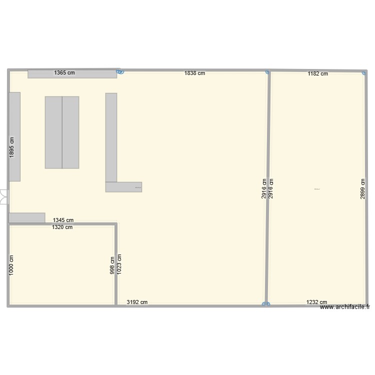 magasin. Plan de 2 pièces et 1282 m2