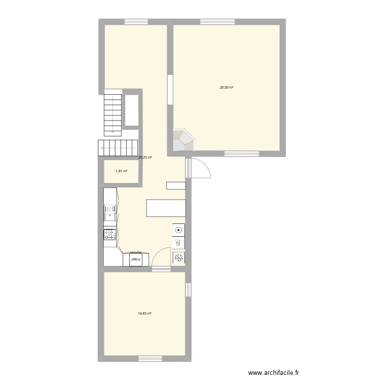 rdc maison. Plan de 4 pièces et 75 m2