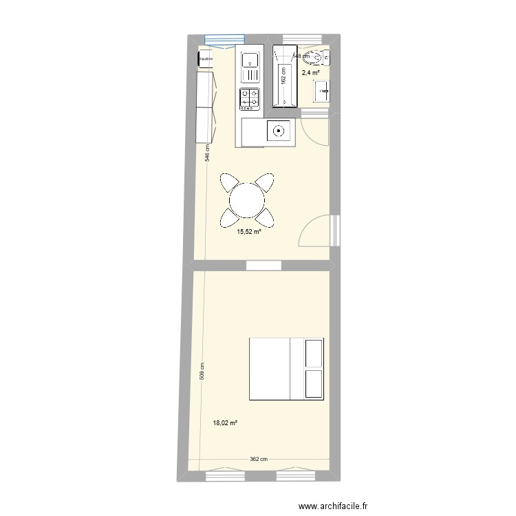 RM93-2G. Plan de 3 pièces et 36 m2