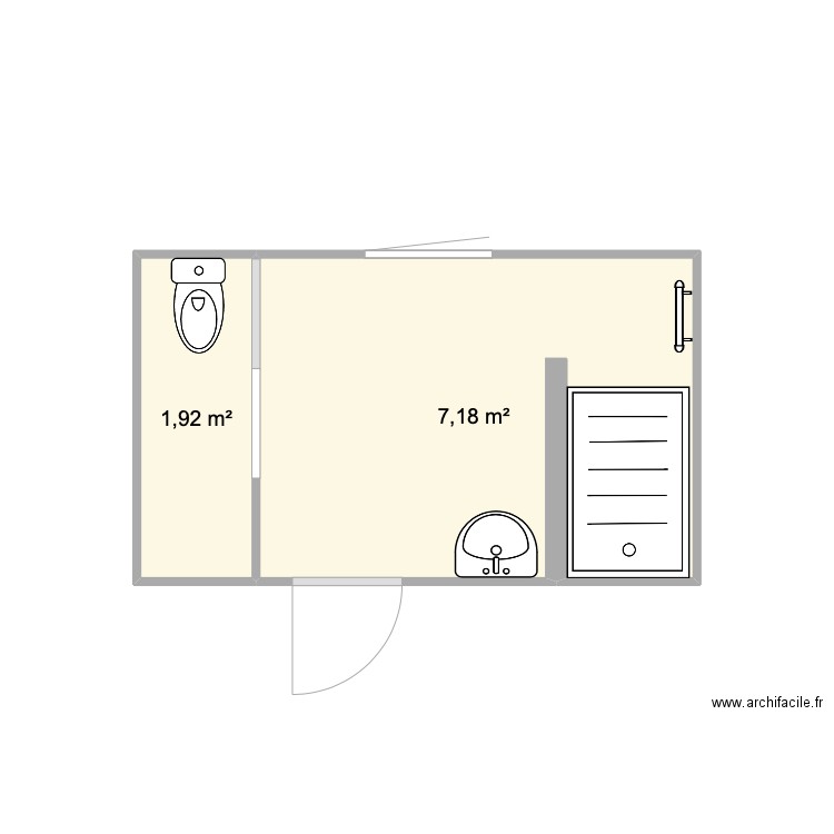 Salle d'eau. Plan de 2 pièces et 9 m2