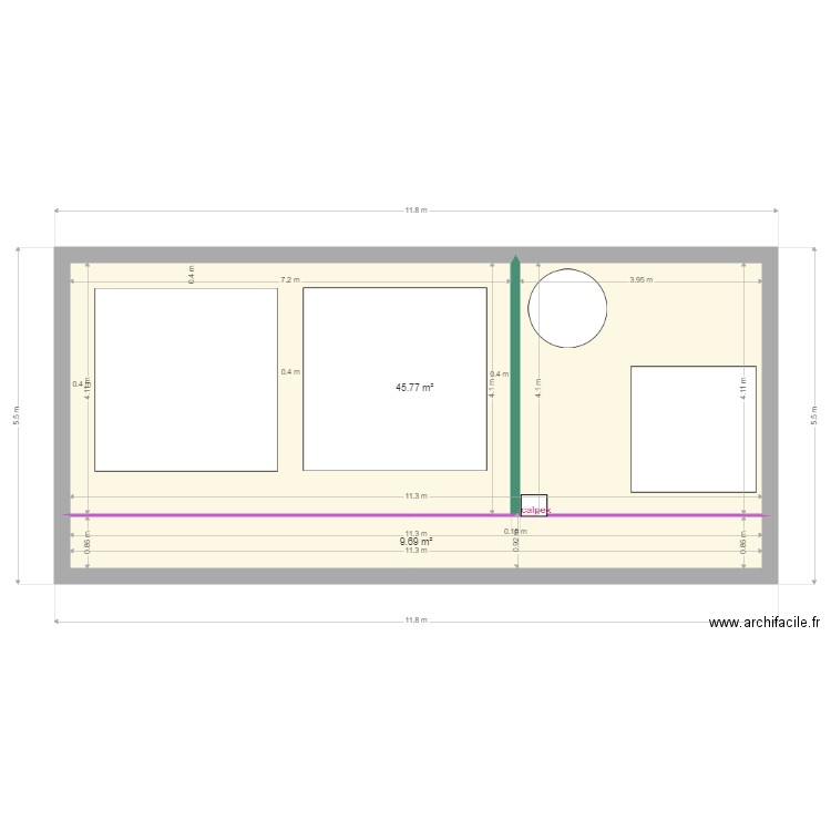 chateau. Plan de 2 pièces et 55 m2