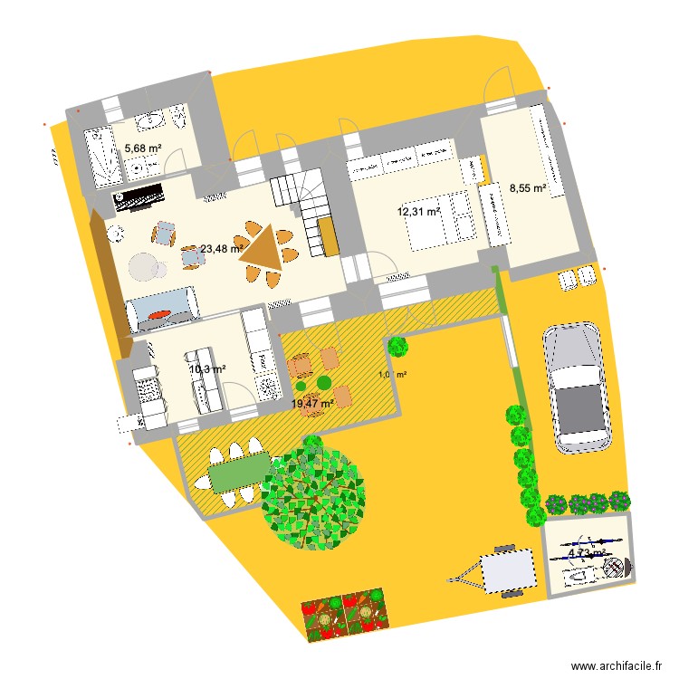 PRIEUX plan intérieur RDC 2210. Plan de 7 pièces et 85 m2