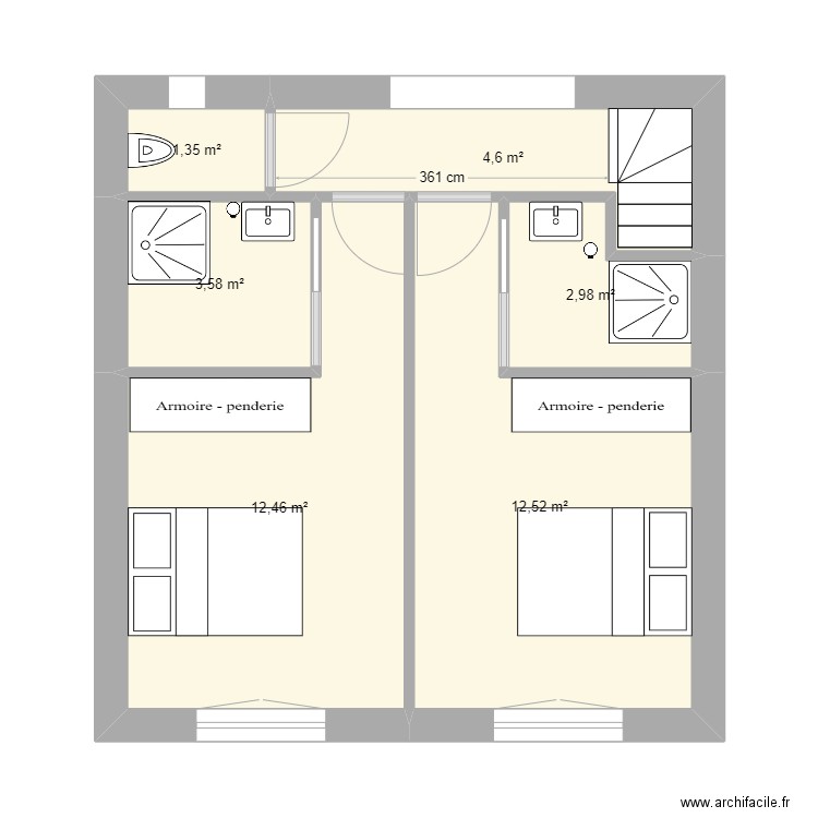 etage 2. Plan de 6 pièces et 37 m2