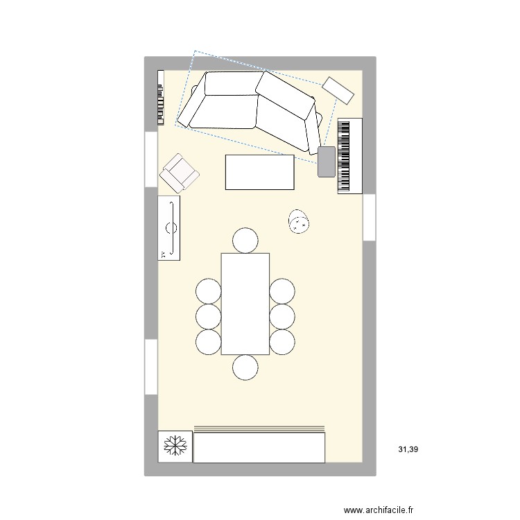 salon clavel. Plan de 1 pièce et 31 m2