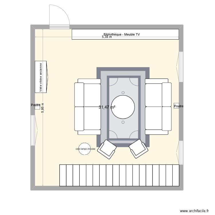 Salon Jeanne-Marie. Plan de 1 pièce et 31 m2