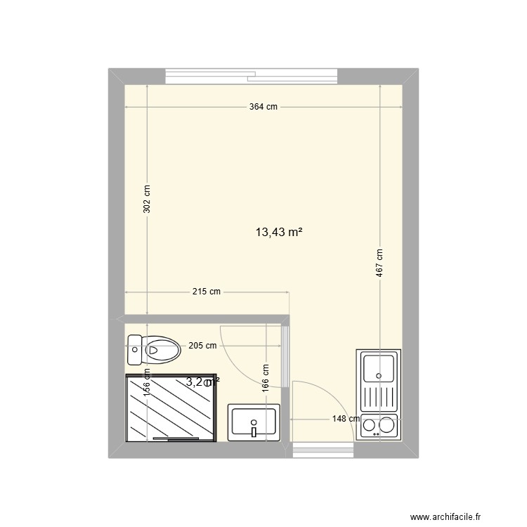 Apt 9 Clos Pasteur. Plan de 2 pièces et 17 m2