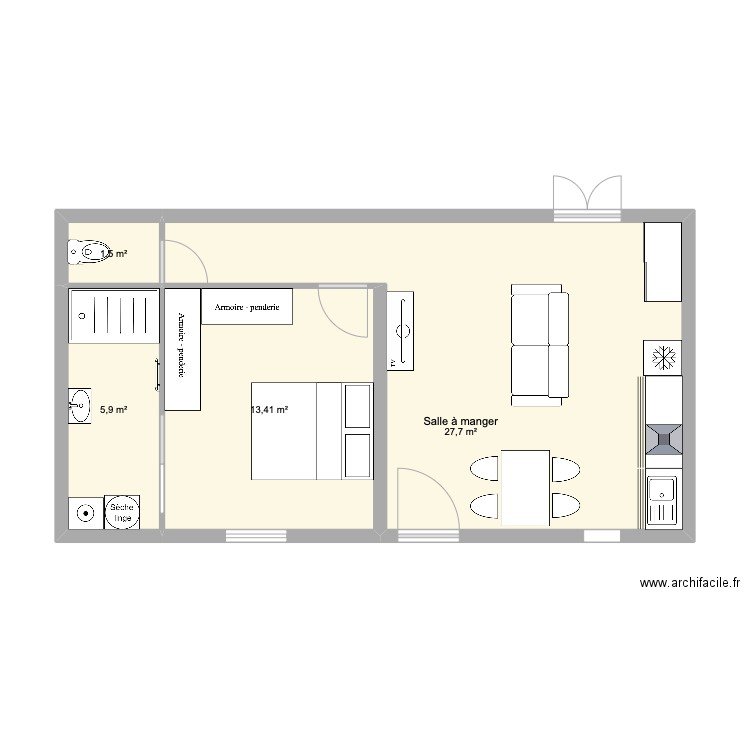 appart. Plan de 4 pièces et 49 m2